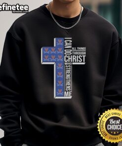 Alt Text: Premium Virginia Cavaliers Football Cross Sweatshirt featuring I Can Do All Things Through Christ Who Strengthens Me design.
