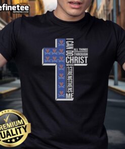 Alt Text: Premium Virginia Cavaliers Football T-Shirt featuring I Can Do All Things Through Christ Who Strengthens Me design.