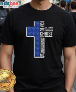 Premium I Can Do All Things Through Christ West Virginia Mountaineers Football Cross T-Shirt design for fans.