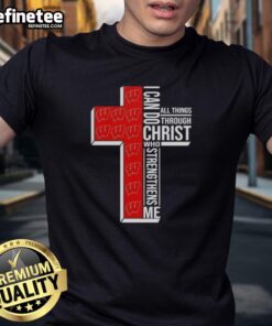 Premium Wisconsin Badgers Football T-Shirt featuring 'I Can Do All Things Through Christ Who Strengthens Me' design.