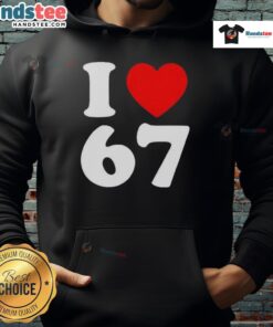 Premium I Love 67 Heart Hoodie in cozy fabric, featuring a stylish design perfect for casual wear and expressing love.