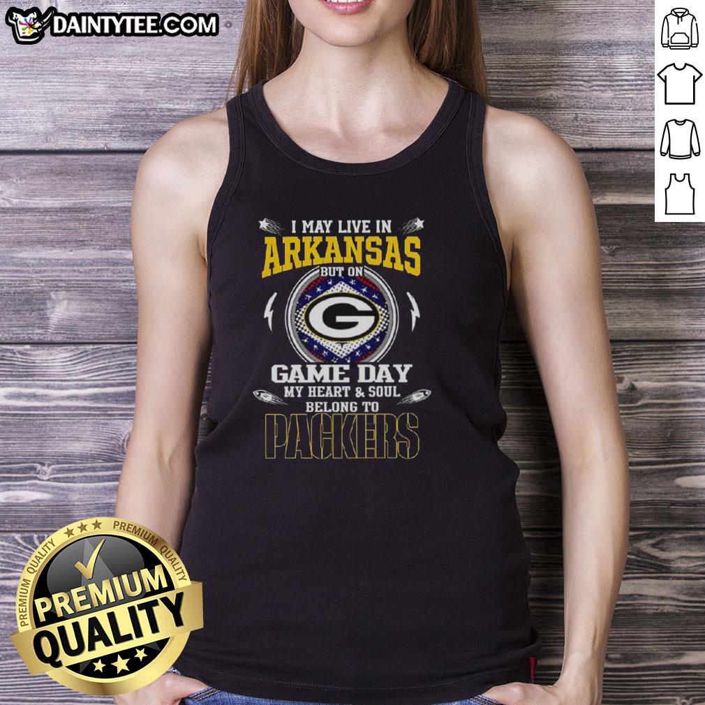 premium-i-may-live-in-arkansas-but-on-game-day-my-heart-and-soul-belongs-to-green-bay-packers-tank-top Premium tank top featuring 'I May Live In Arkansas But On Game Day My Heart Belongs To Green Bay Packers' design.