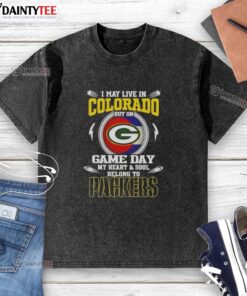 Alt Text: Premium Green Bay Packers washed t-shirt for fans living in Colorado, showcasing team spirit on game day.