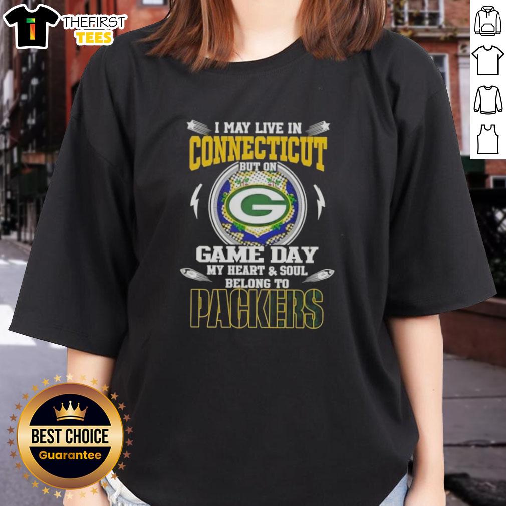 premium-i-may-live-in-connecticut-but-on-game-day-my-heart-and-soul-belongs-to-green-bay-packers-ladies-tee Alt Text: Premium ladies tee featuring 'I May Live In Connecticut But On Game Day My Heart Belongs To Green Bay Packers' design.