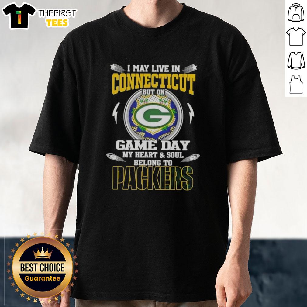 premium-i-may-live-in-connecticut-but-on-game-day-my-heart-and-soul-belongs-to-green-bay-packers-t-shirt Premium Green Bay Packers T-shirt for fans in Connecticut, showcasing team pride on game day.