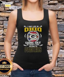 Green Bay Packers tank top with 'I may live in Ohio, but on game day my heart belongs to Green Bay' design.