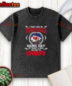 Alt Text: Premium washed t-shirt showing Kansas City Chiefs pride, perfect for fans in Pennsylvania on game day.