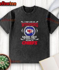 Alt Text: Premium washed t-shirt featuring Kansas City Chiefs logo, perfect for fans living in Wyoming on game day.