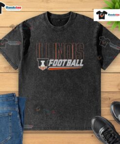 Premium Illinois Football Shield Slant Washed T-Shirt featuring a stylish design and soft fabric for fans.