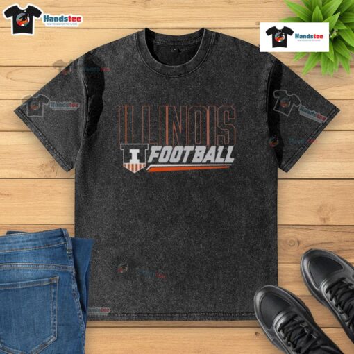 Premium Illinois Football Shield Slant Washed T-Shirt featuring a stylish design and soft fabric for fans.
