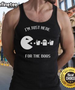 Premium 'I'm Just Here for the Boos' tank top in black, perfect for Halloween parties and festive gatherings.