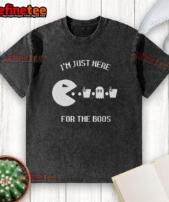 Premium 'I'm Just Here For The Boos' washed t-shirt in vibrant colors, perfect for casual outings and Halloween celebrations.