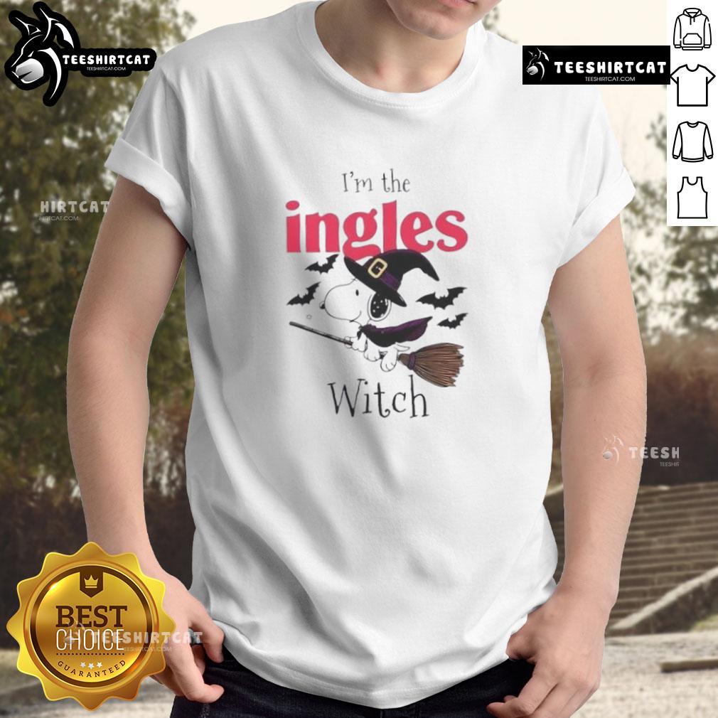 Premium I'M The Ingles Witch Snoopy Halloween T Shirt Premium I'M The Ingles Witch Snoopy Halloween T-Shirt featuring Snoopy in witch attire, perfect for Halloween celebrations.