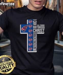 Premium Indiana Fever Cross T-Shirt featuring 'I Can Do All Things Through Christ Who Strengthens Me' design.