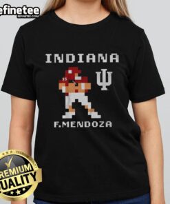 Alt Text: Premium Indiana Hoosiers Football Fernando Mendoza Retro Baller Ladies Tee featuring a stylish design for fans.