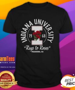 Alt Text: Premium Indiana Hoosiers Rags To Roses 1968 T-Shirt featuring vintage design and iconic team colors. Perfect for fans!