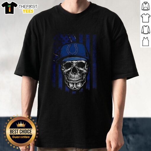 Premium Indianapolis Colts NFL Skull American Flag T-Shirt for football lovers, featuring a bold design and vibrant colors.
