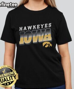 Alt Text: Stylish Premium Iowa Hawkeyes Polished Ladies Tee featuring team colors and logo, perfect for game day.