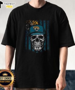 Alt Text: Premium Jacksonville Jaguars NFL skull American flag t-shirt for football lovers, showcasing team spirit and style.