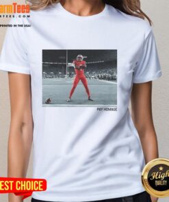 Alt Text: Premium Jeremiah Smith Ohio State Buckeyes Football Pay Homage Ladies Tee in red, showcasing team spirit and style.