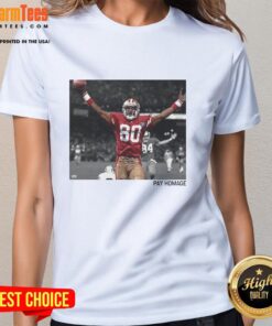 Premium Jerry Rice San Francisco 49ers NFL Pay Homage Ladies Tee featuring vibrant team colors and stylish design.