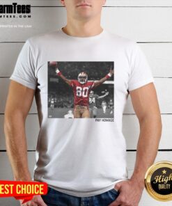 Premium Jerry Rice San Francisco 49ers NFL Pay Homage T-Shirt featuring iconic design and vibrant team colors.