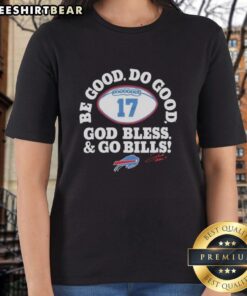 Premium Josh Allen MVP Buffalo Bills signature ladies tee with 'Be Good, Do Good, God Bless, and Go Bills' design.