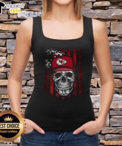Premium Kansas City Chiefs NFL tank top featuring a skull design and American flag, perfect for football lovers.