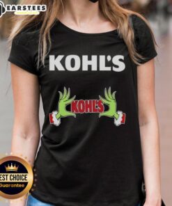 Premium Kohl's X Grinch Hands Merry Christmas ladies tee featuring festive design and vibrant colors for holiday cheer.