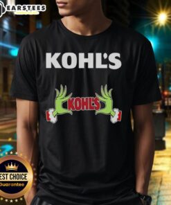 Alt Text: Premium Kohls X Grinch Hands Merry Christmas T-Shirt featuring festive design and vibrant colors for holiday cheer.