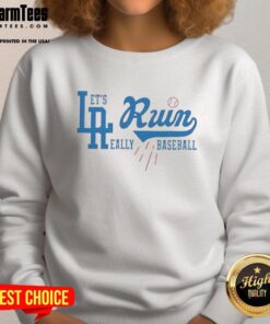 Alt Text: Premium LA Run Dodgers sweatshirt featuring stylish design, perfect for baseball fans and casual wear enthusiasts.