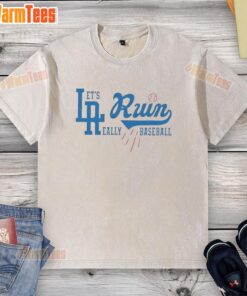 Alt Text: Premium LA Run Dodgers washed t-shirt featuring a stylish design, perfect for baseball fans and casual wear.