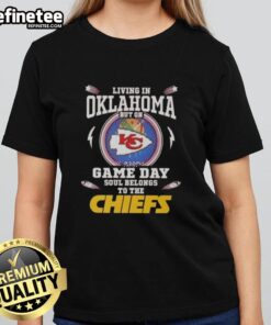 Premium living in Oklahoma with a Kansas City Chiefs ladies tee, perfect for game day spirit and style.