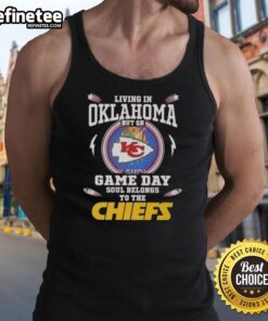 Premium living in Oklahoma with a Kansas City Chiefs tank top, perfect for game day style and fan pride.
