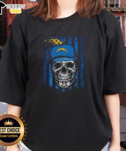 Premium Los Angeles Chargers NFL skull tee with American flag design for football lovers, perfect for ladies.