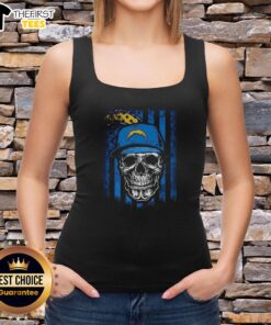 Premium Los Angeles Chargers NFL skull tank top featuring American flag design for football lovers.