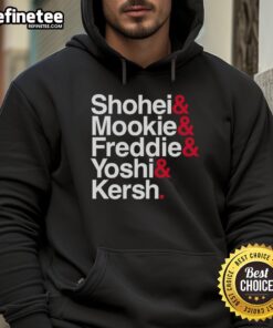 Premium Los Angeles Dodgers hoodie featuring Shohei, Mookie, Freddie, Yoshi, and Kershaw with stars design.