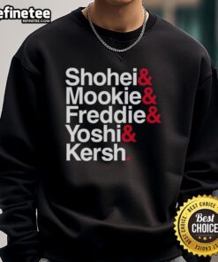 Premium Los Angeles Dodgers sweatshirt featuring Shohei, Mookie, Freddie, Yoshi, and Kershaw with stars design.