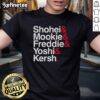 Premium Los Angeles Dodgers T-Shirt featuring Shohei, Mookie, Freddie, Yoshi, and Kershaw with ampersand and stars design.