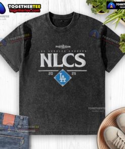 Premium Los Angeles Dodgers NLCS 2025 National League Championship Series washed t-shirt in blue, featuring team logo.