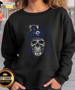Premium Los Angeles Rams NFL sweatshirt featuring a skull and American flag, perfect for football lovers.