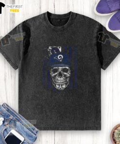 Premium Los Angeles Rams NFL Skull T-Shirt featuring American flag design for football lovers.