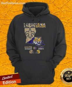 Premium Louisiana Saints Saturdays on LSU Sundays map hoodie featuring vibrant team graphics and cozy design.