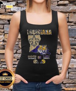 Premium Louisiana Saints Saturdays on LSU Sundays map tank top featuring vibrant graphics and comfortable fit.