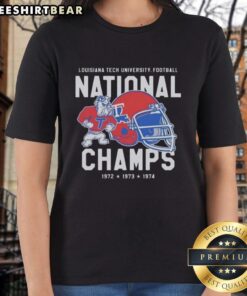 Alt Text: Vintage 1974 Premium Louisiana Tech Bulldogs Football National Champs ladies tee showcasing school pride.