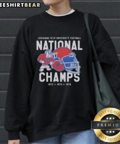 Vintage 1974 Premium Louisiana Tech Bulldogs Football National Champs Sweatshirt in maroon with team logo.