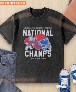 Alt Text: Vintage washed t-shirt featuring Premium Louisiana Tech Bulldogs Football National Champs 1974 design.