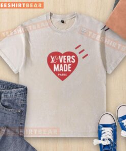 Premium LV Lovers Made Paris Heart Washed T-Shirt in soft cotton, featuring a stylish heart design for trendy fashion.
