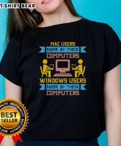 Premium Mac users and Windows users show off their favorite computers in stylish ladies' tee design.