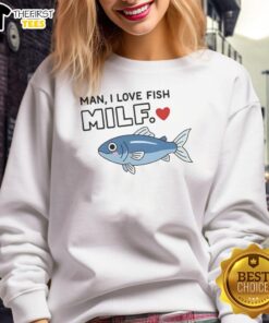 Premium 'I Love Fish' MILF sweatshirt for women, featuring a stylish design perfect for casual wear and fishing lovers.